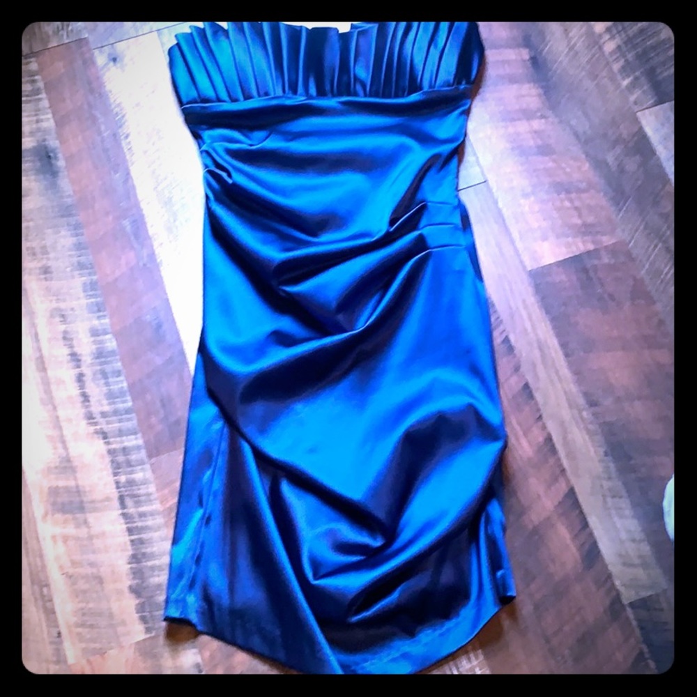 Dark blue satin cocktail dress
